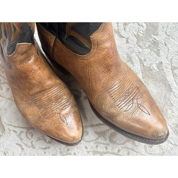Vintage Tony Lama 6184 Pecan Taurus Shoulder Cowboy Boots Men\'s Size 10 main image 8